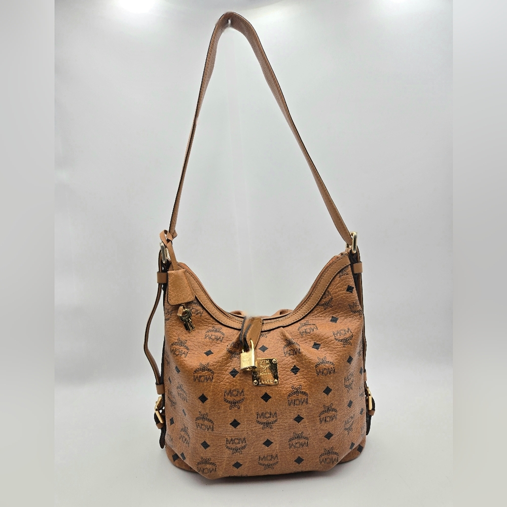 MCM Aren Signature Cognac Visetos Hobo Shoulder Bag with COA